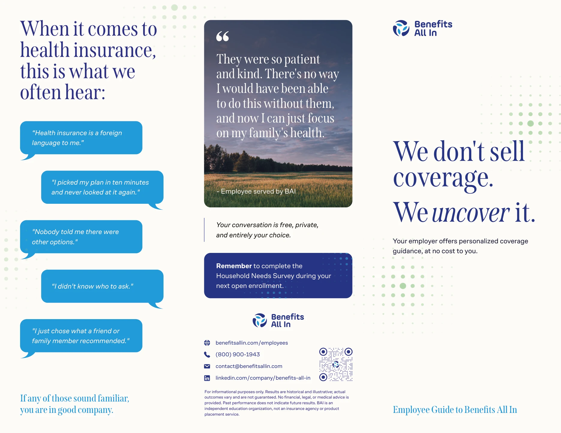 Benefits All In employee trifold brochure