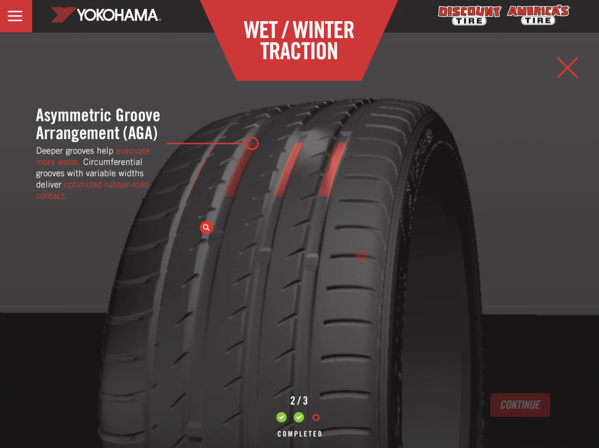 Yokohama interactive tire feature explorer: wet and winter traction